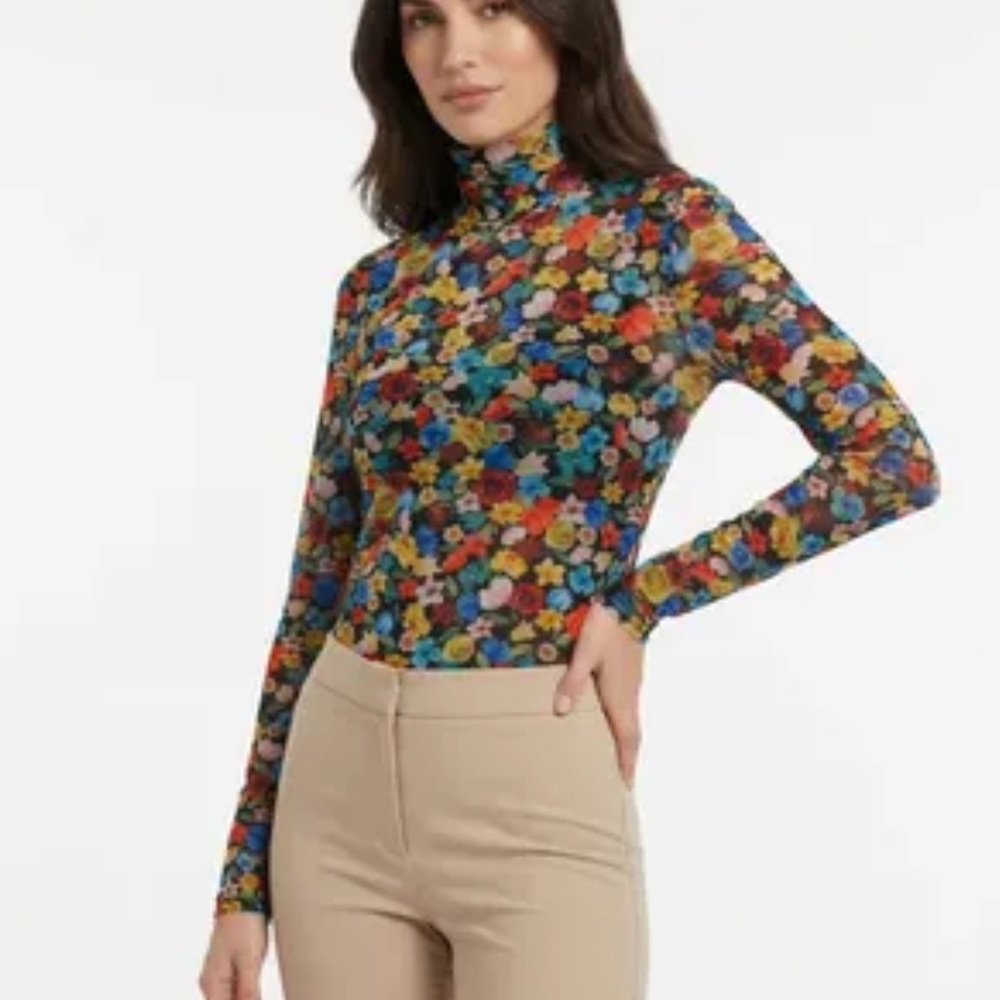 GANNI Floral Mesh Turtleneck